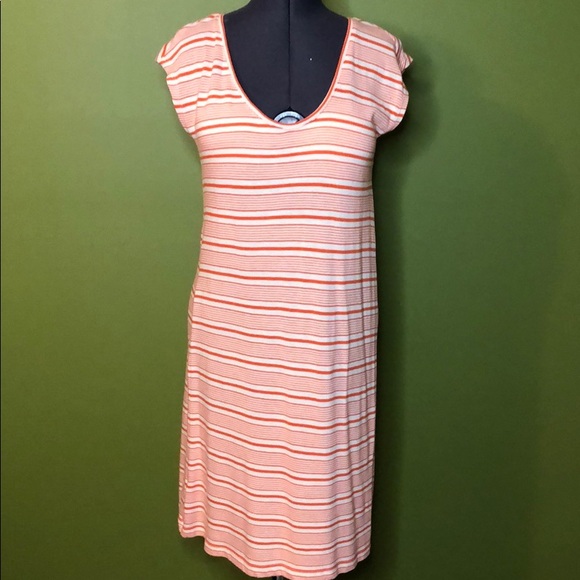 Lou & Gray Orange Striped Cap Sleeve Tee Dress - Picture 3 of 5